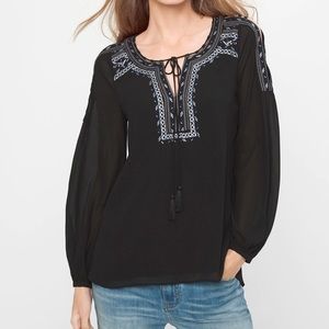WHBM White House Black Market Tansy Boho Embroidered Blouse Womens 14P Petite